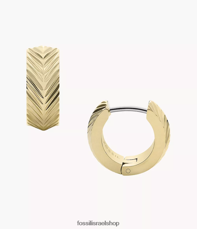 Fossil נשים עגילי האג'י הופ מפלדת אל חלד בטקסטורה ליניארית של harlow L8J0B61043 תכשיט גוון זהב