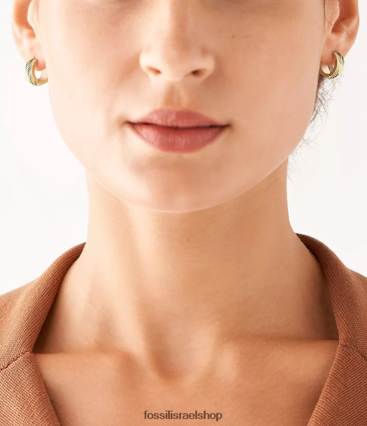 Fossil נשים עגילי האג'י הופ מפלדת אל חלד בטקסטורה ליניארית של harlow L8J0B61043 תכשיט גוון זהב