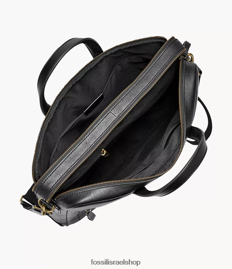 Fossil גברים תיק עבודה עם רוכסן כפול של haskel L8J0B61618 תיק שָׁחוֹר