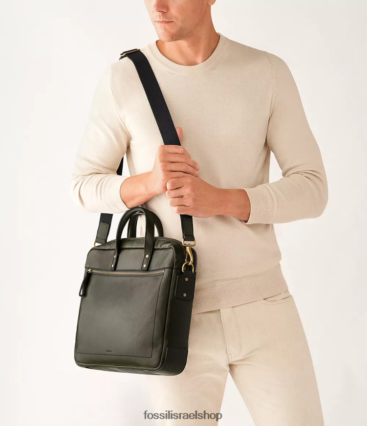 Fossil גברים תיק עבודה עם רוכסן כפול של haskel L8J0B61621 תיק ירוק