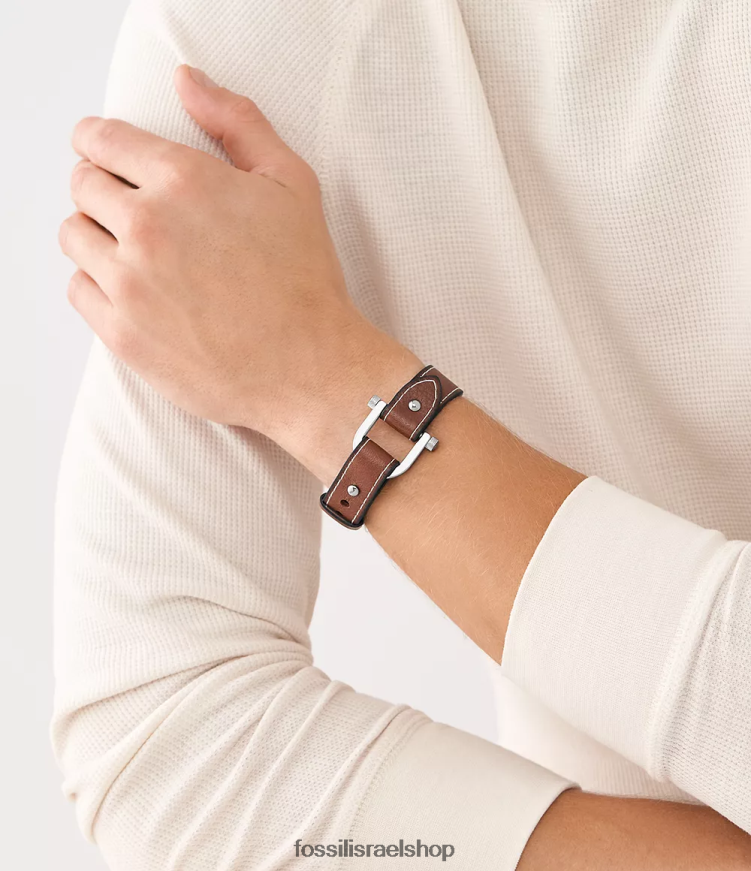 Fossil גברים צמיד רצועת עור heritage d-link L8J0B61879 תכשיט חום בינוני