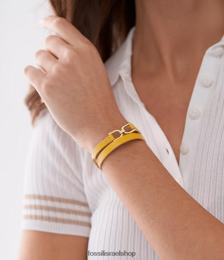 Fossil נשים צמיד רצועת עור heritage d-link L8J0B6998 תכשיט צהוב לימון