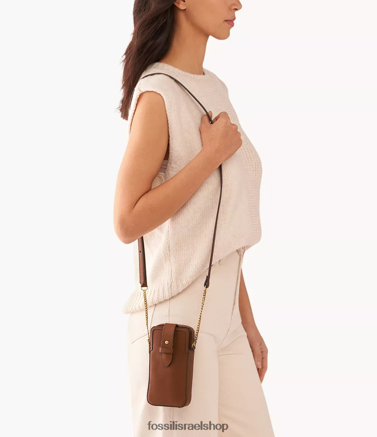 Fossil נשים כיסוי לטלפון של laini crossbody L8J0B6553 תיק חום
