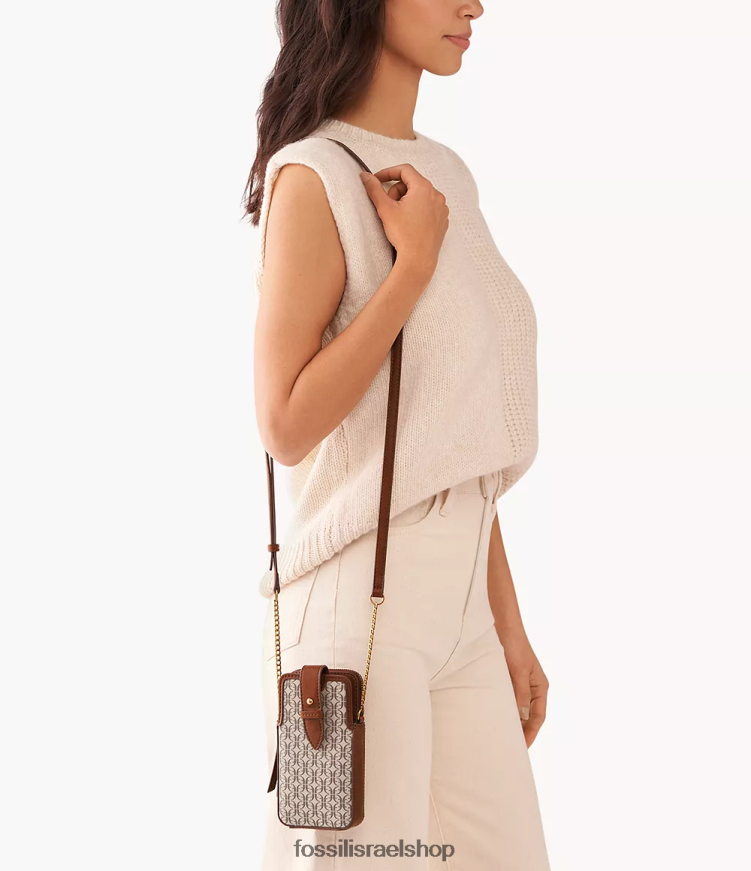Fossil נשים כיסוי לטלפון של laini crossbody L8J0B6717 תיק חום בהיר