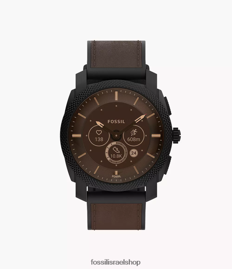 Fossil גברים עור שעון חכם היברידי של machine gen 6 L8J0B61334 שעון חום כהה