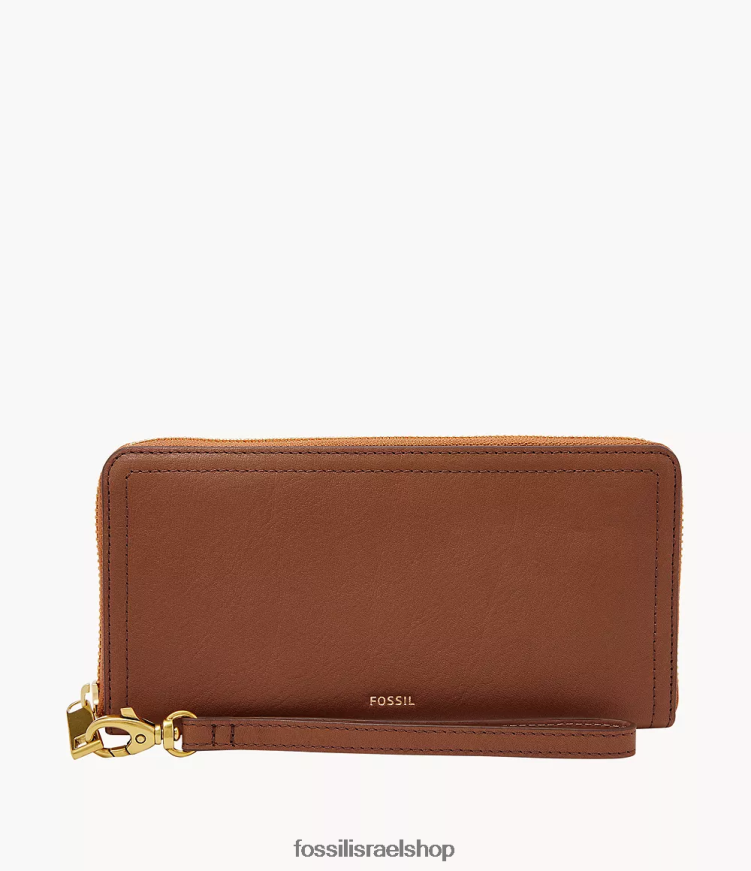 Fossil נשים לוגן rfid רוכסן מסביב למצמד L8J0B6784 ארנק חום