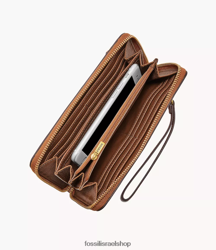 Fossil נשים לוגן rfid רוכסן מסביב למצמד L8J0B6784 ארנק חום