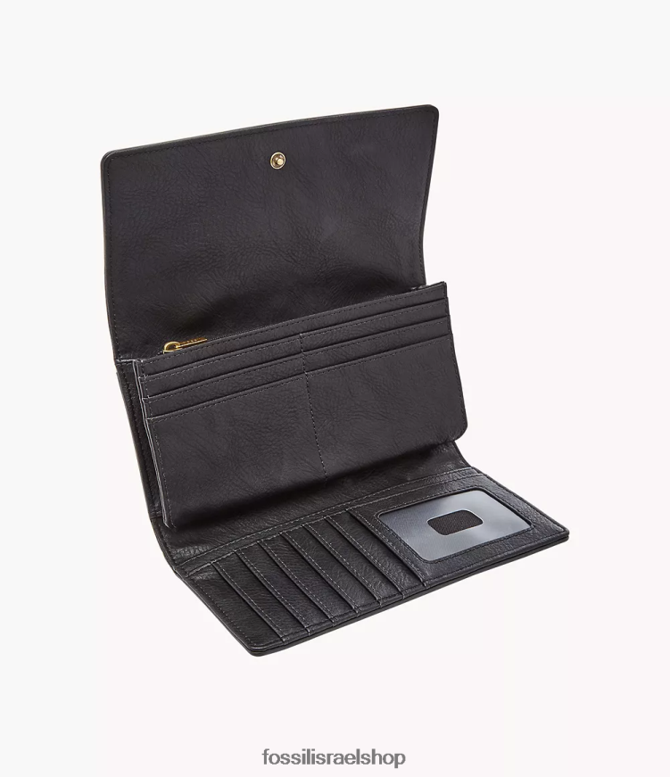 Fossil נשים קלאץ' לוגן rfid L8J0B6803 ארנק שָׁחוֹר