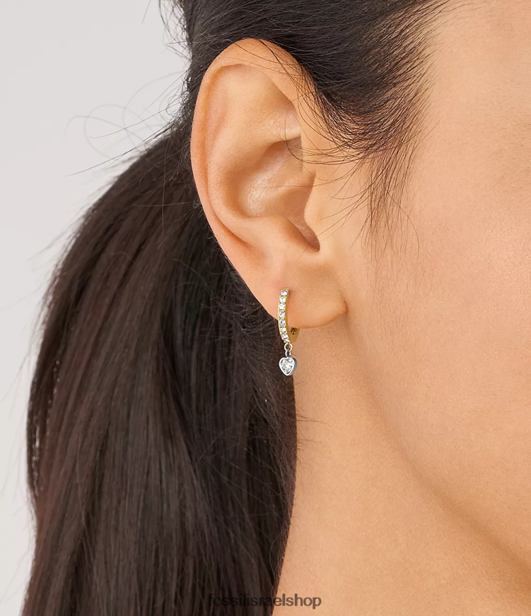 Fossil נשים עגילי חישוק מפלדת אל-חלד של sadie של חיבה L8J0B61076 תכשיט דו-גוני