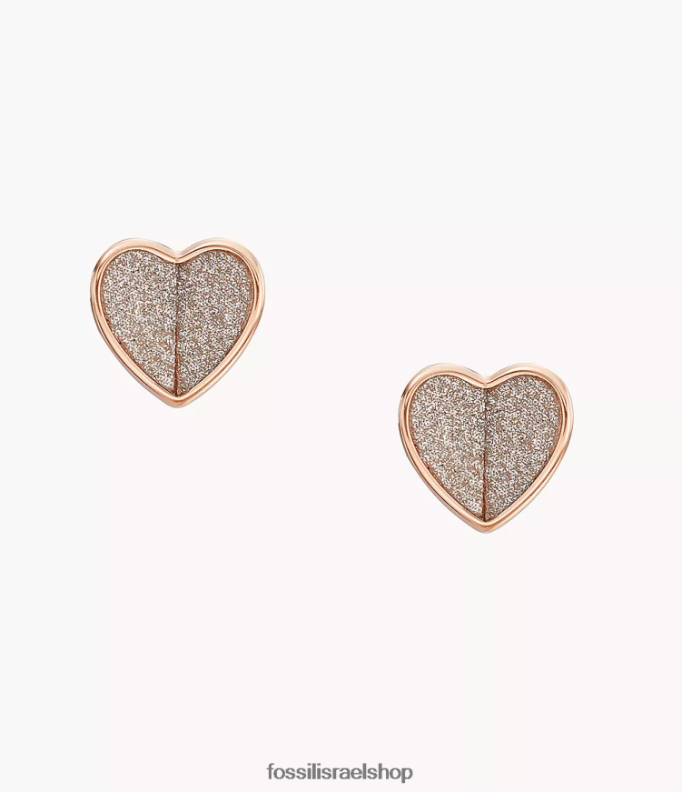 Fossil נשים עגילי נירוסטה צמודים של sadie floper hearts L8J0B61062 תכשיט בגוון זהב ורדרד