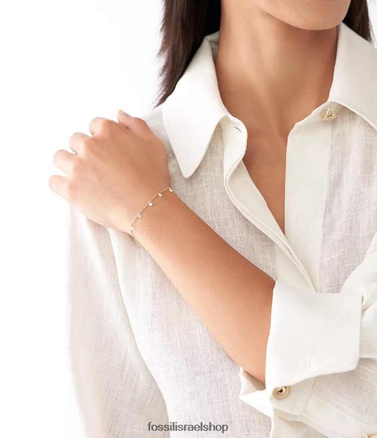 Fossil נשים sadie shine בהיר 14k ציפוי פליז ונירוסטה מתנדנד צמיד L8J0B6996 תכשיט זהב