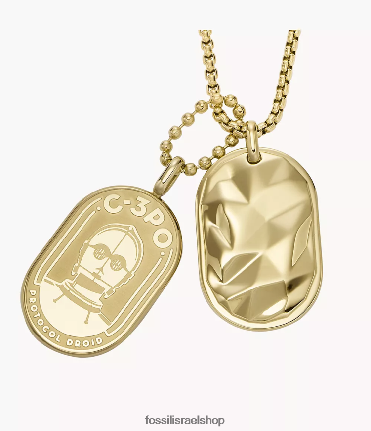 Fossil נשים שרשרת תג כלבים מפלדת אל חלד star wars c-3po L8J0B6903 תכשיט גוון זהב