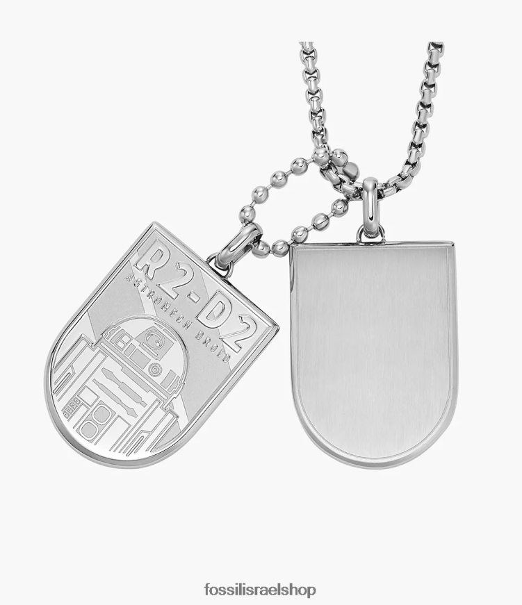 Fossil נשים שרשרת תג כלבים מפלדת אל חלד star wars r2-d2 L8J0B6911 תכשיט בגוון כסף