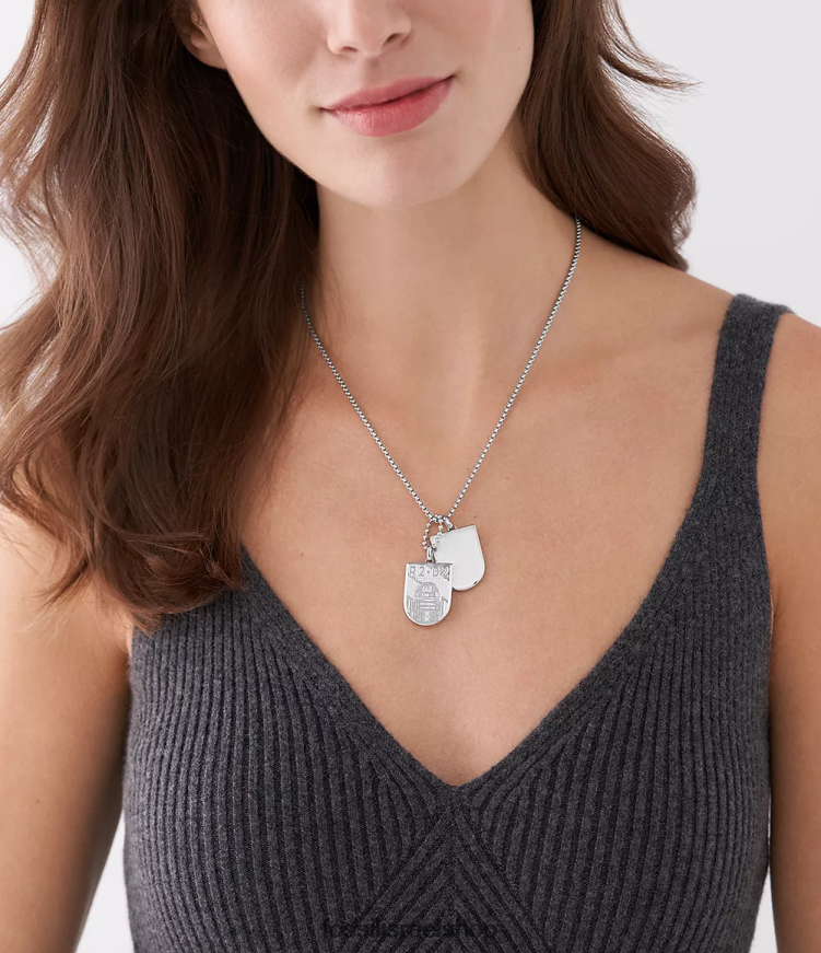 Fossil נשים שרשרת תג כלבים מפלדת אל חלד star wars r2-d2 L8J0B6911 תכשיט בגוון כסף