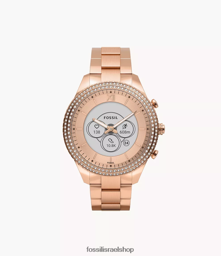 Fossil נשים שעון חכם היברידי stella gen 6 נירוסטה L8J0B617 שעון בגוון זהב ורדרד