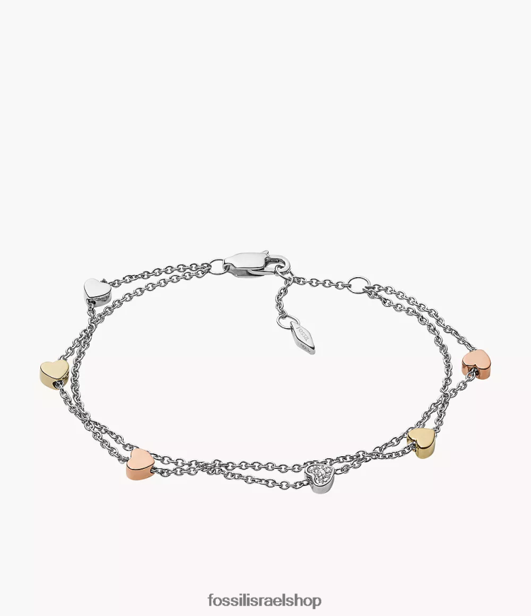 Fossil נשים צמיד שרשרת כפולה של sutton לב תלת גווני פלדה L8J0B61015 תכשיט כסף