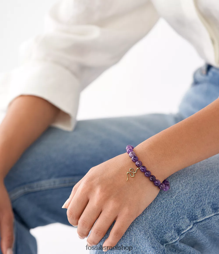 Fossil נשים צמיד חרוזי אמטיסט מודרני וקסום של sutton L8J0B61297 תכשיט גוון זהב