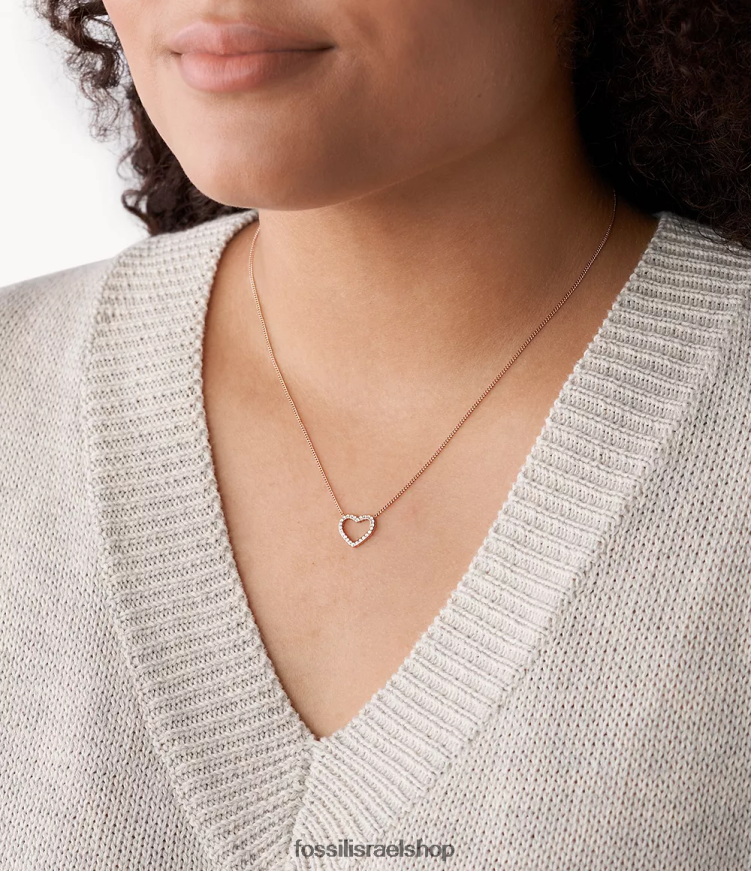 Fossil נשים שרשרת נירוסטה לב פתוח של sutton L8J0B6907 תכשיט בגוון זהב ורדרד