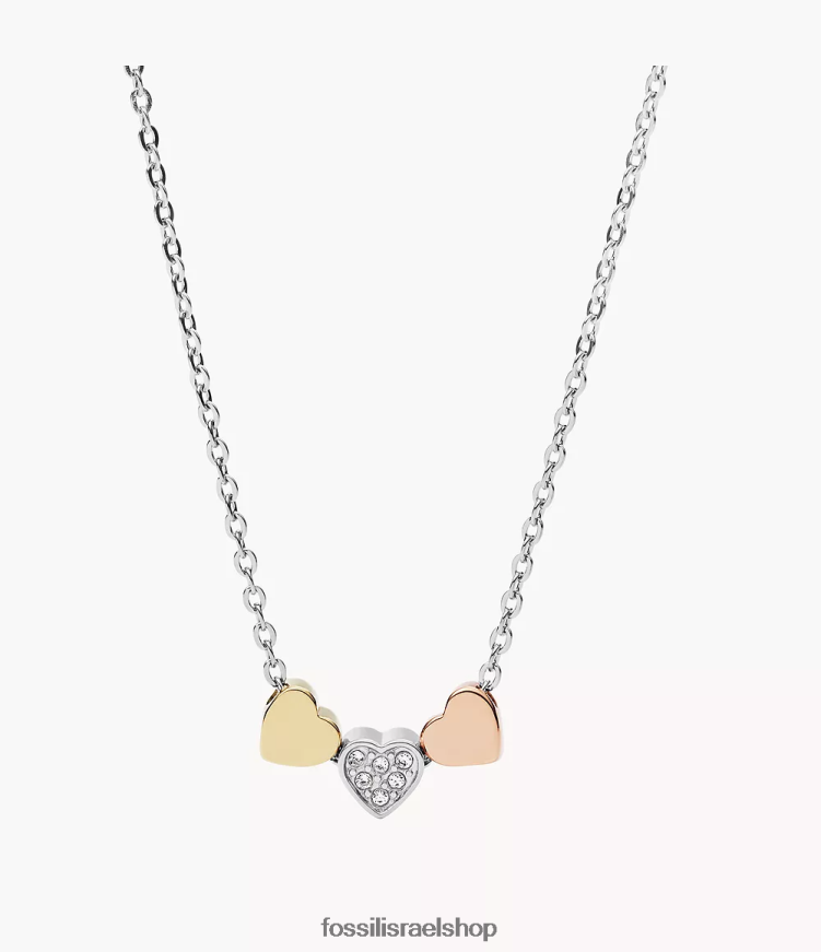 Fossil נשים שרשרת פלדה תלת גווני לב sutton L8J0B6940 תכשיט כסף