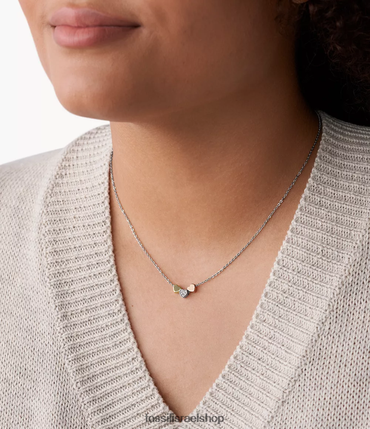 Fossil נשים שרשרת פלדה תלת גווני לב sutton L8J0B6940 תכשיט כסף