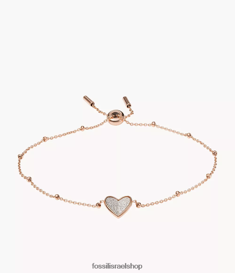 Fossil נשים צמיד שרשרת נירוסטה לבבות sutton floper L8J0B61008 תכשיט בגוון זהב ורדרד