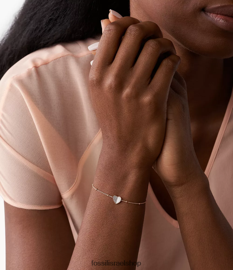 Fossil נשים צמיד שרשרת נירוסטה לבבות sutton floper L8J0B61008 תכשיט בגוון זהב ורדרד