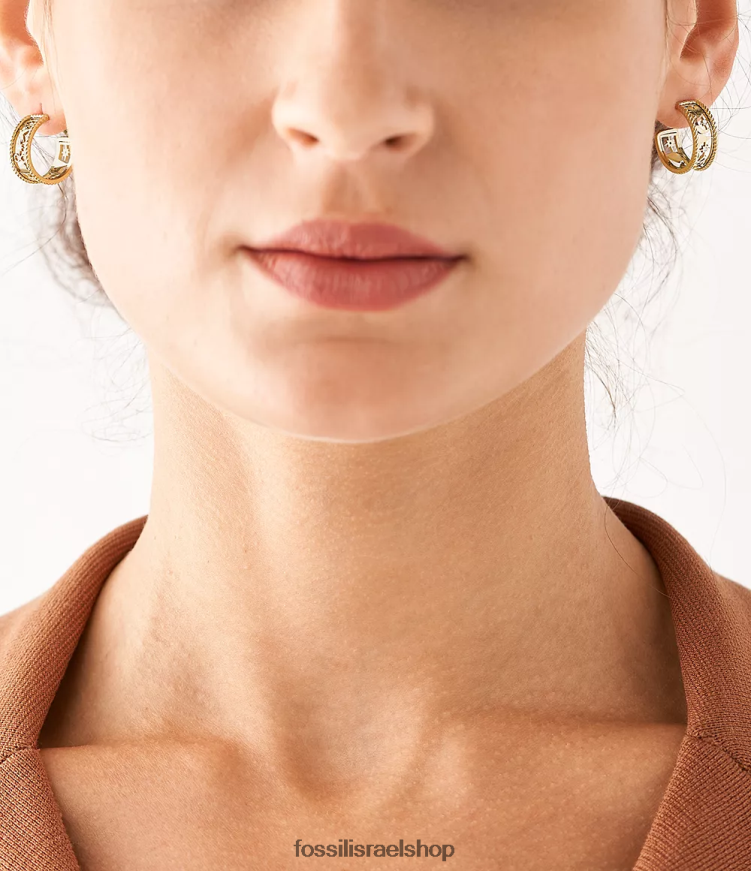 Fossil נשים עגילי חישוק מפלדת אל חלד של sutton icons L8J0B61244 תכשיט זָהוּב