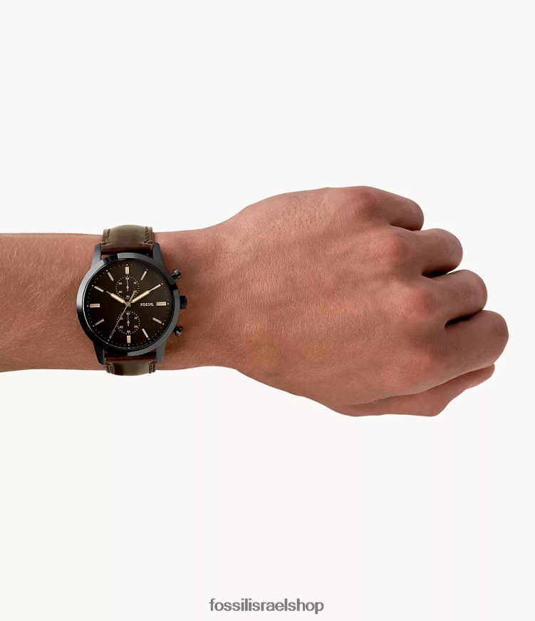 Fossil גברים שעון עור כרונוגרף townsman 44 מ
