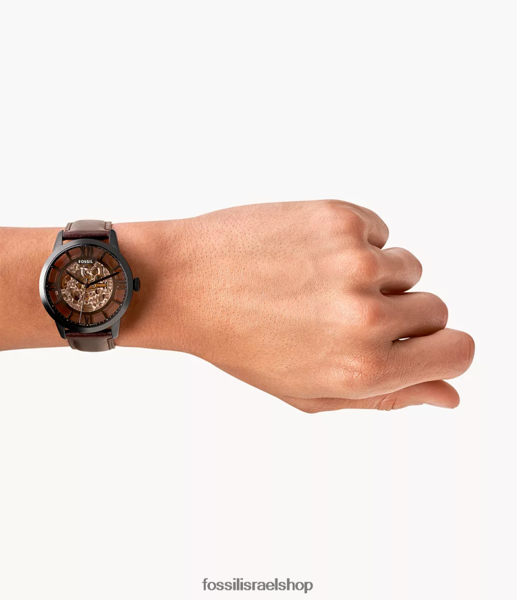 Fossil גברים שעון עור אוטומטי של townsman L8J0B61397 שעון חום כהה