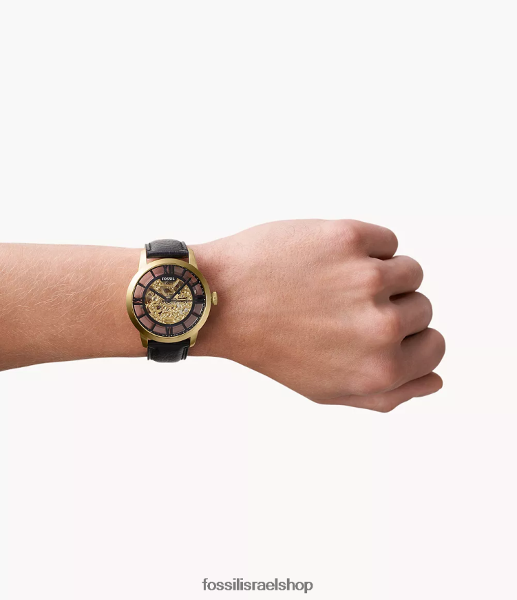 Fossil גברים שעון עור אוטומטי של townsman L8J0B61398 שעון שָׁחוֹר