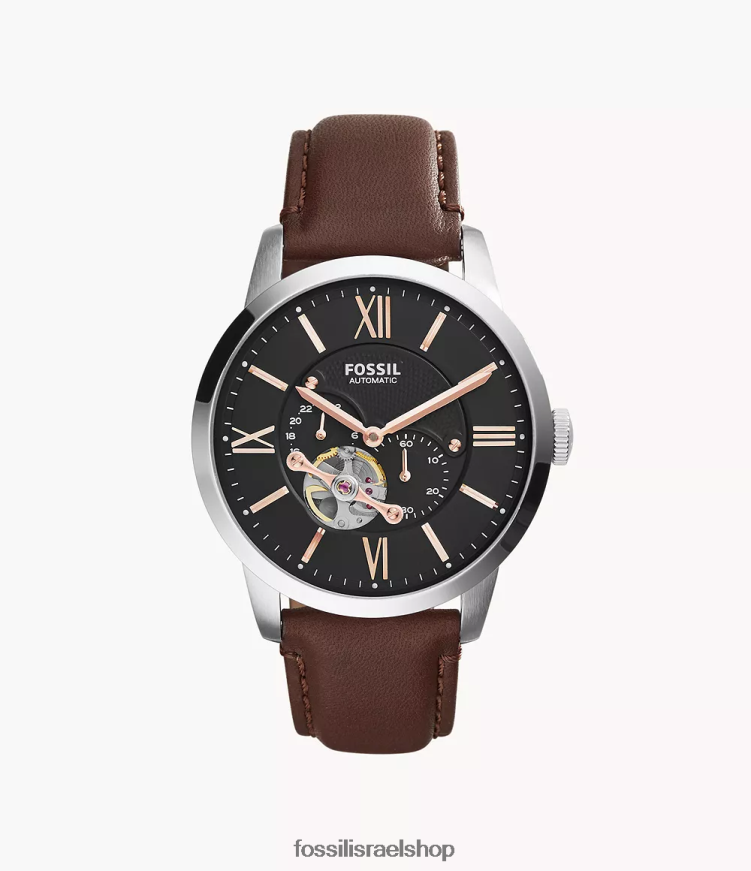Fossil גברים שעון עור אוטומטי של townsman L8J0B61455 שעון חום