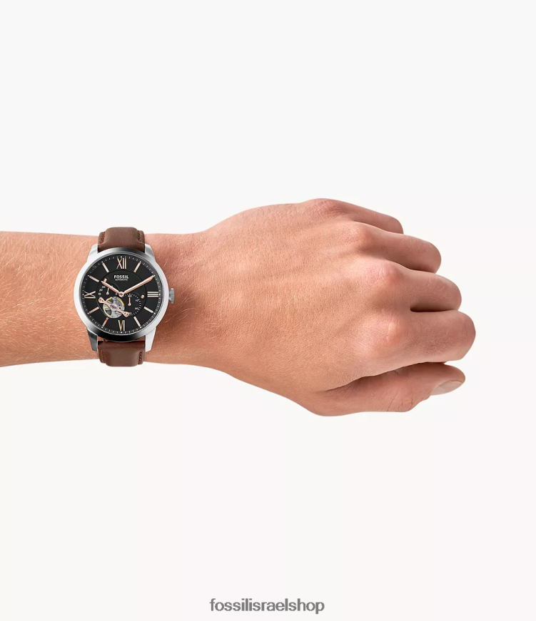 Fossil גברים שעון עור אוטומטי של townsman L8J0B61455 שעון חום