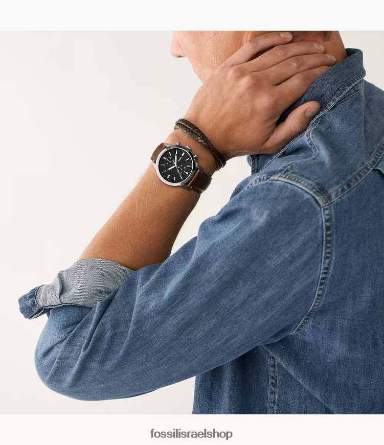 Fossil גברים סט שעון וצמיד מעור townsman chronograph litehide L8J0B61460 שעון חום