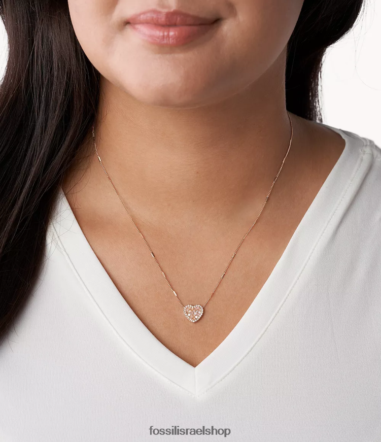 Fossil נשים שרשרת פלדת אל חלד פסיפס val L8J0B6923 תכשיט לב בגוון זהב ורוד