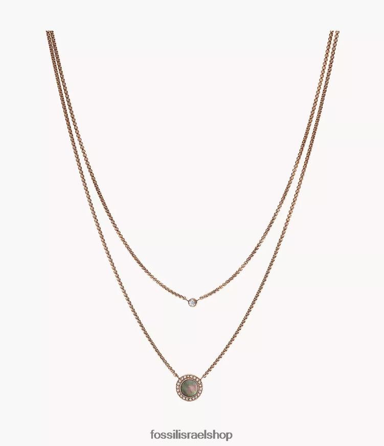 Fossil נשים שרשרת תליון דיסק כפול של val L8J0B6936 תכשיט אם הפנינה אפורה